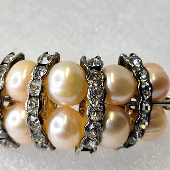 Pink Faux Pearl and Rhinestones Brooch Safety Pin - Picture 6 of 10